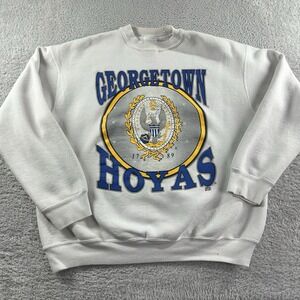 Georgetown Hoyas Sweater Mens Large White Crewneck College Crest Vintage‎ Retro